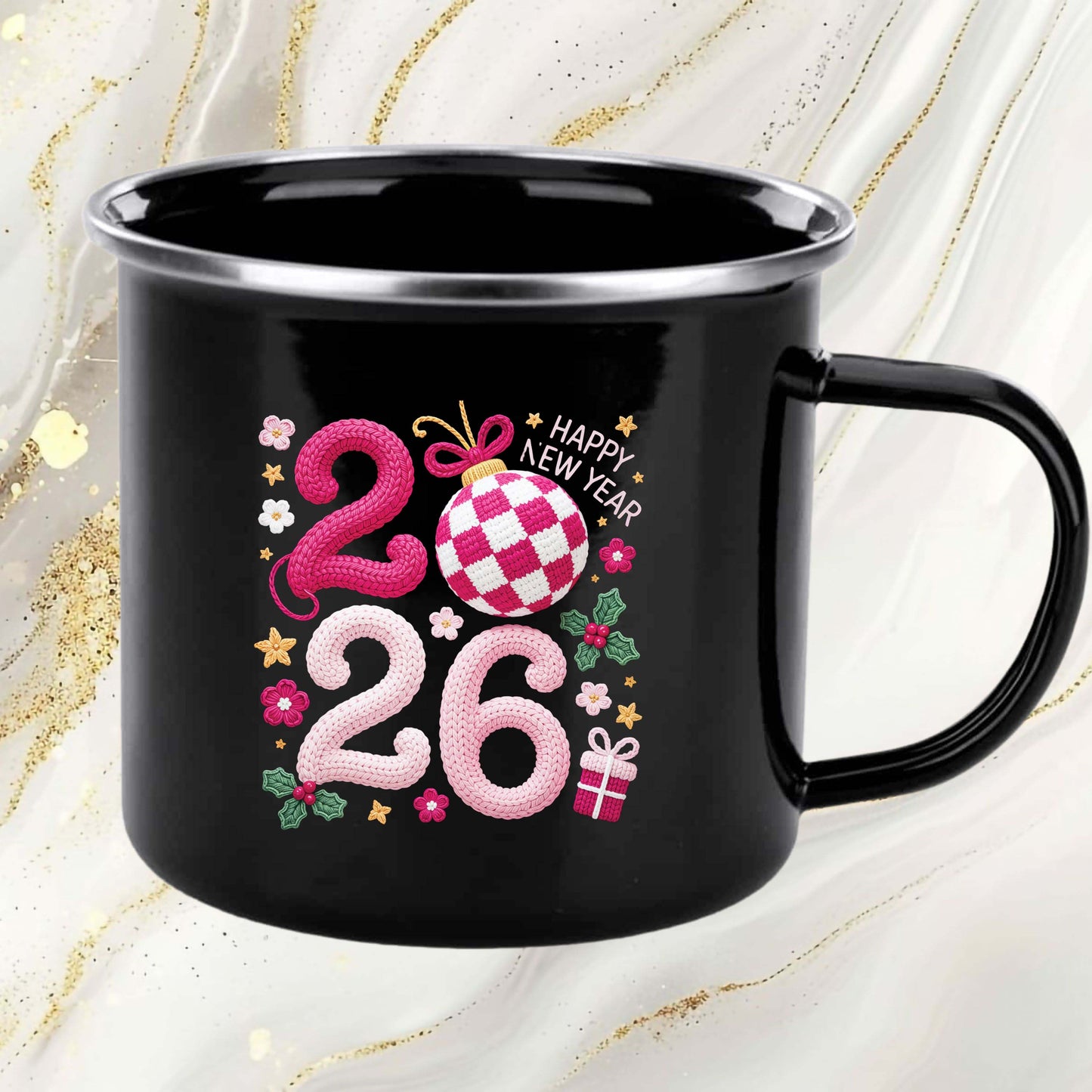 Happy New Year 2026 Crochet Yarn DTF Transfer, Ready to Press Heat Transfer for Shirts, Festive Holiday New Year 2026 Design, UV Sticker