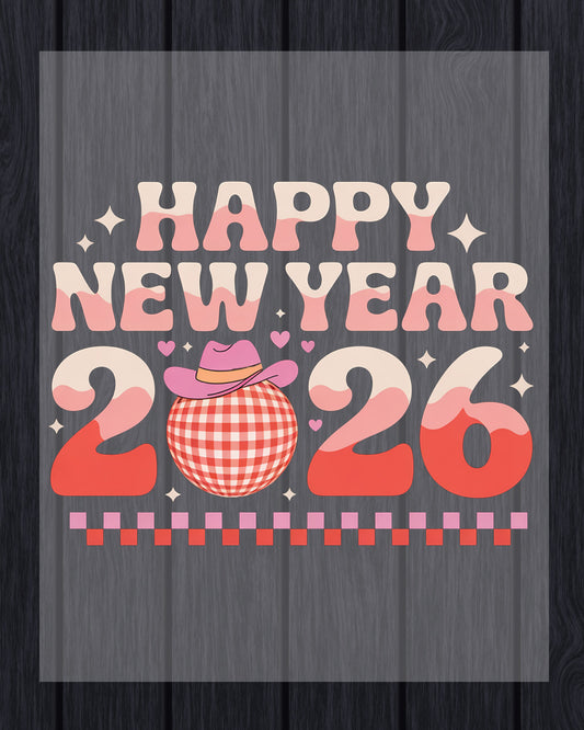Happy New Year 2026 Design DTF Transfer, Ready to Press Heat Transfer for Shirts, Festive Holiday New Year 2026 Design, UV Sticker