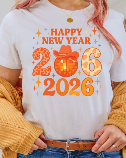 Happy New Year 2026 Design DTF Transfer, Ready to Press Heat Transfer for Shirts, Festive Holiday New Year 2026 Design, UV Sticker