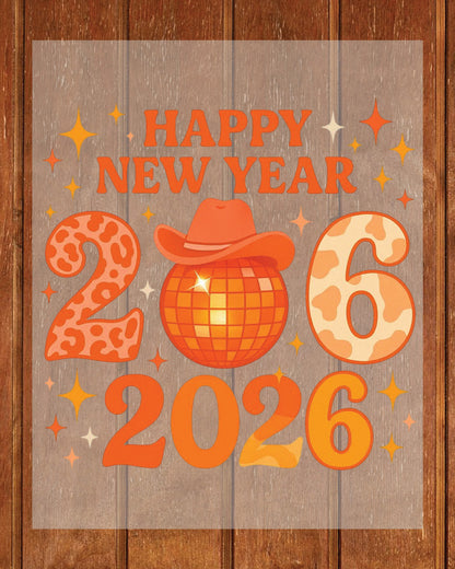 Happy New Year 2026 Design DTF Transfer, Ready to Press Heat Transfer for Shirts, Festive Holiday New Year 2026 Design, UV Sticker