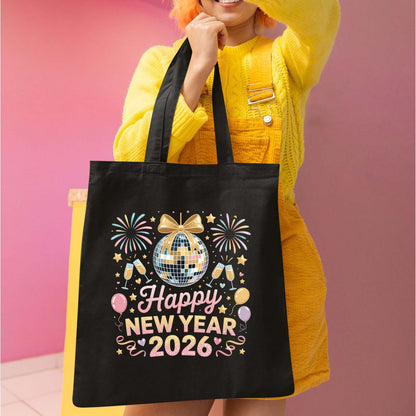 Happy New Year 2026 Disco Ball DTF Transfer, Ready to Press Heat Transfer for Shirts, Festive Holiday New Year 2026 Design, UV Sticker