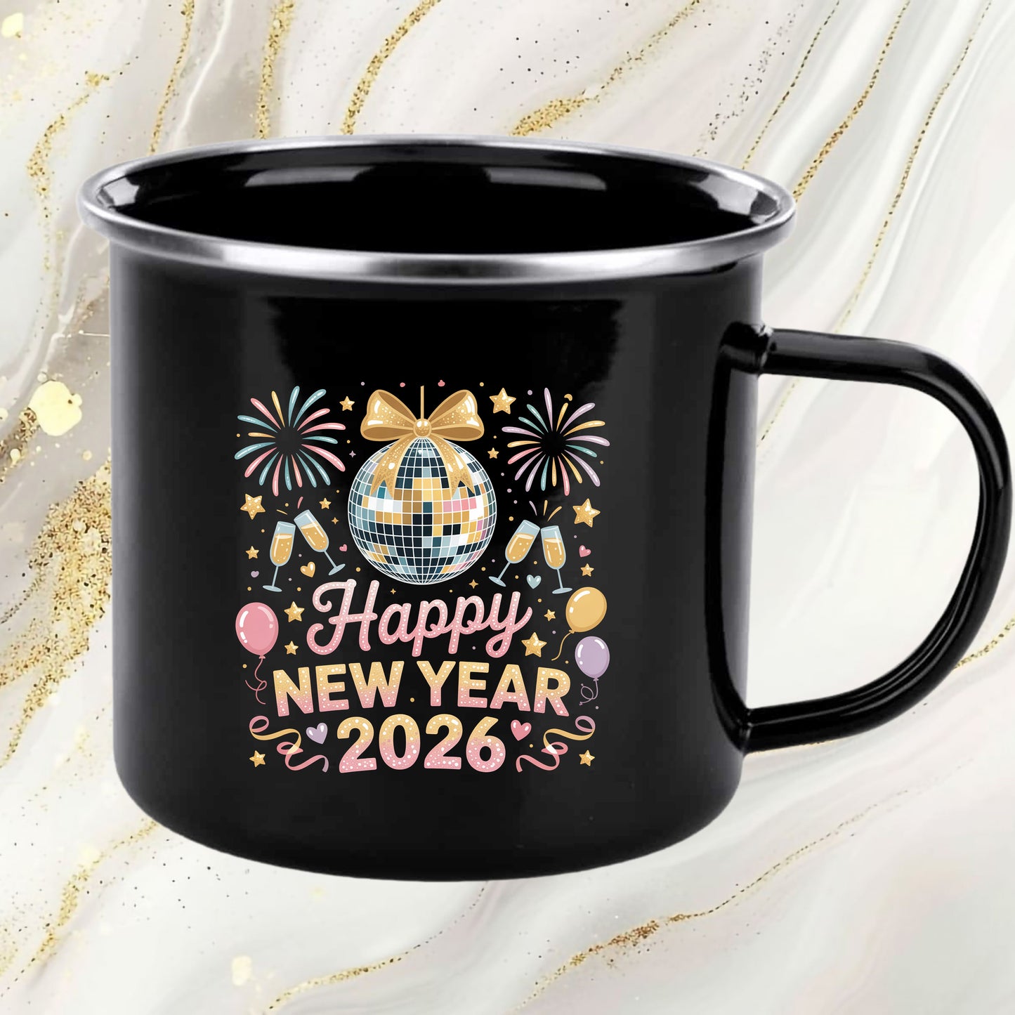 Happy New Year 2026 Disco Ball DTF Transfer, Ready to Press Heat Transfer for Shirts, Festive Holiday New Year 2026 Design, UV Sticker