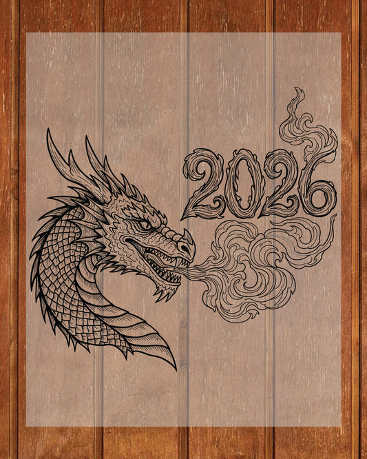 Happy New Year 2026 Dragon DTF Transfer, Ready to Press Heat Transfer for Shirts, Festive Holiday New Year 2026 Design, UV Sticker