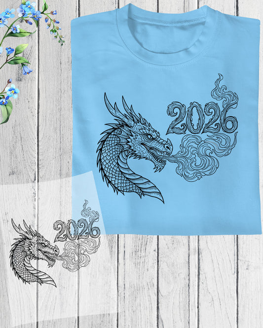 Happy New Year 2026 Dragon DTF Transfer, Ready to Press Heat Transfer for Shirts, Festive Holiday New Year 2026 Design, UV Sticker