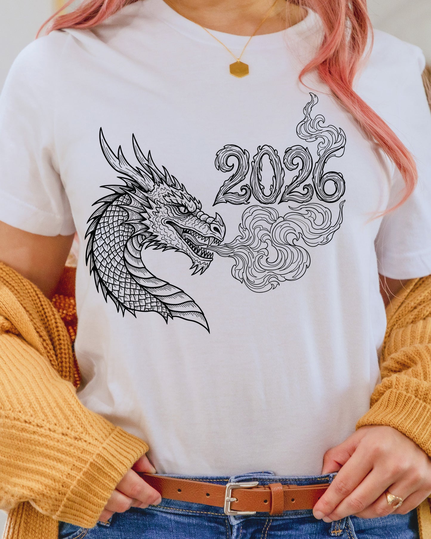 Happy New Year 2026 Dragon DTF Transfer, Ready to Press Heat Transfer for Shirts, Festive Holiday New Year 2026 Design, UV Sticker
