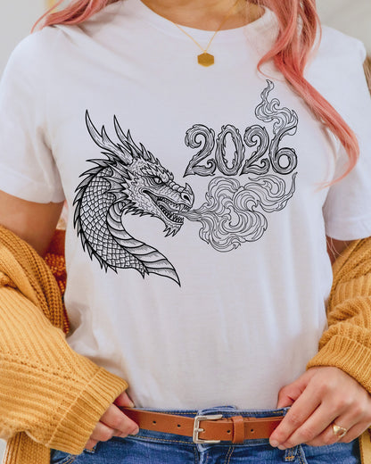 Happy New Year 2026 Dragon DTF Transfer, Ready to Press Heat Transfer for Shirts, Festive Holiday New Year 2026 Design, UV Sticker