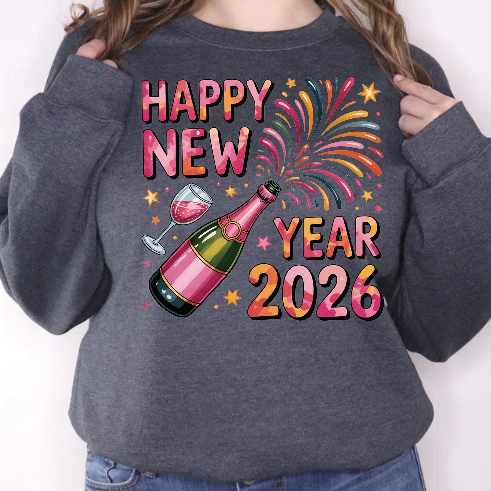 Happy New Year 2026 DTF Transfer, Ready to Press Heat Transfer for Shirts, Festive Holiday New Year 2026 Design, UV Sticker