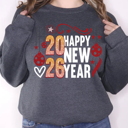 Happy New Year 2026 DTF Transfer, Ready to Press Heat Transfer for Shirts, Festive Holiday New Year 2026 Design, UV Sticker