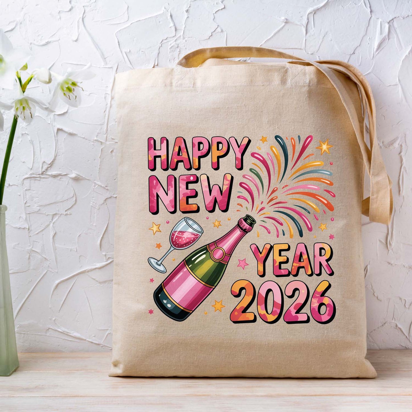 Happy New Year 2026 DTF Transfer, Ready to Press Heat Transfer for Shirts, Festive Holiday New Year 2026 Design, UV Sticker