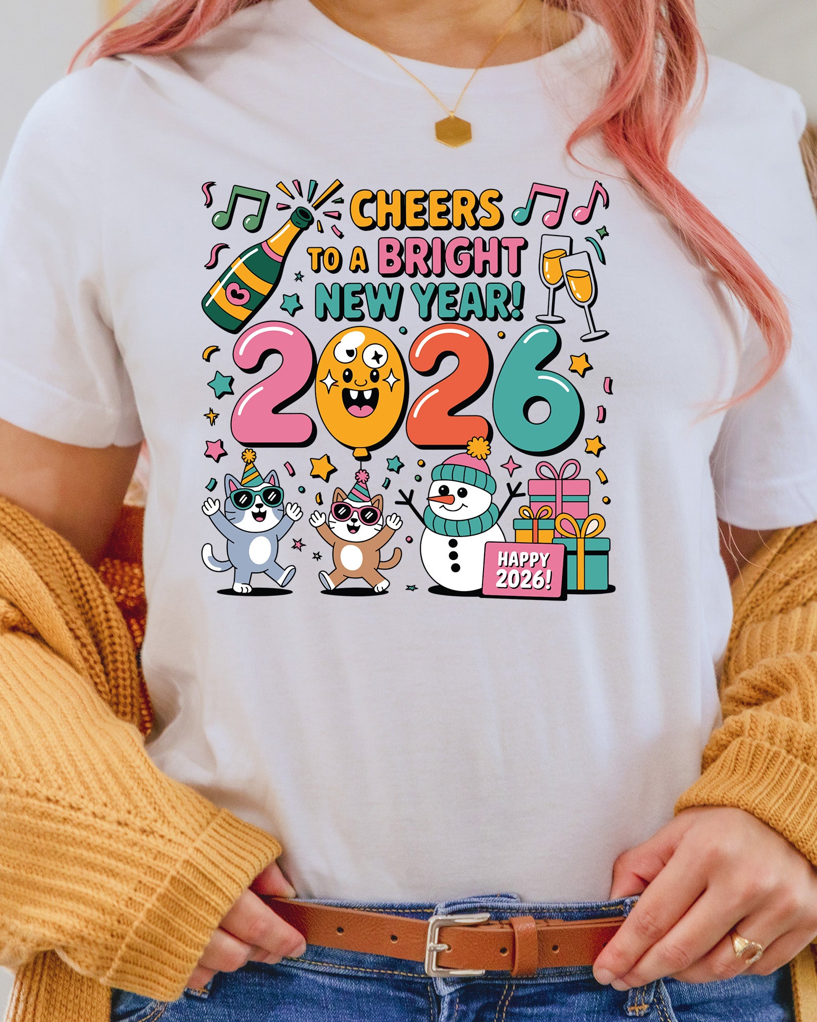 Happy New Year 2026 DTF Transfer, Ready to Press Heat Transfer for Shirts, Festive Holiday New Year 2026 Design, UV Sticker