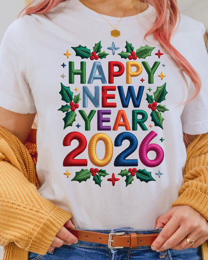 Happy New Year 2026 DTF Transfer, Ready to Press Heat Transfer for Shirts, Festive Holiday New Year 2026 Design, UV Sticker