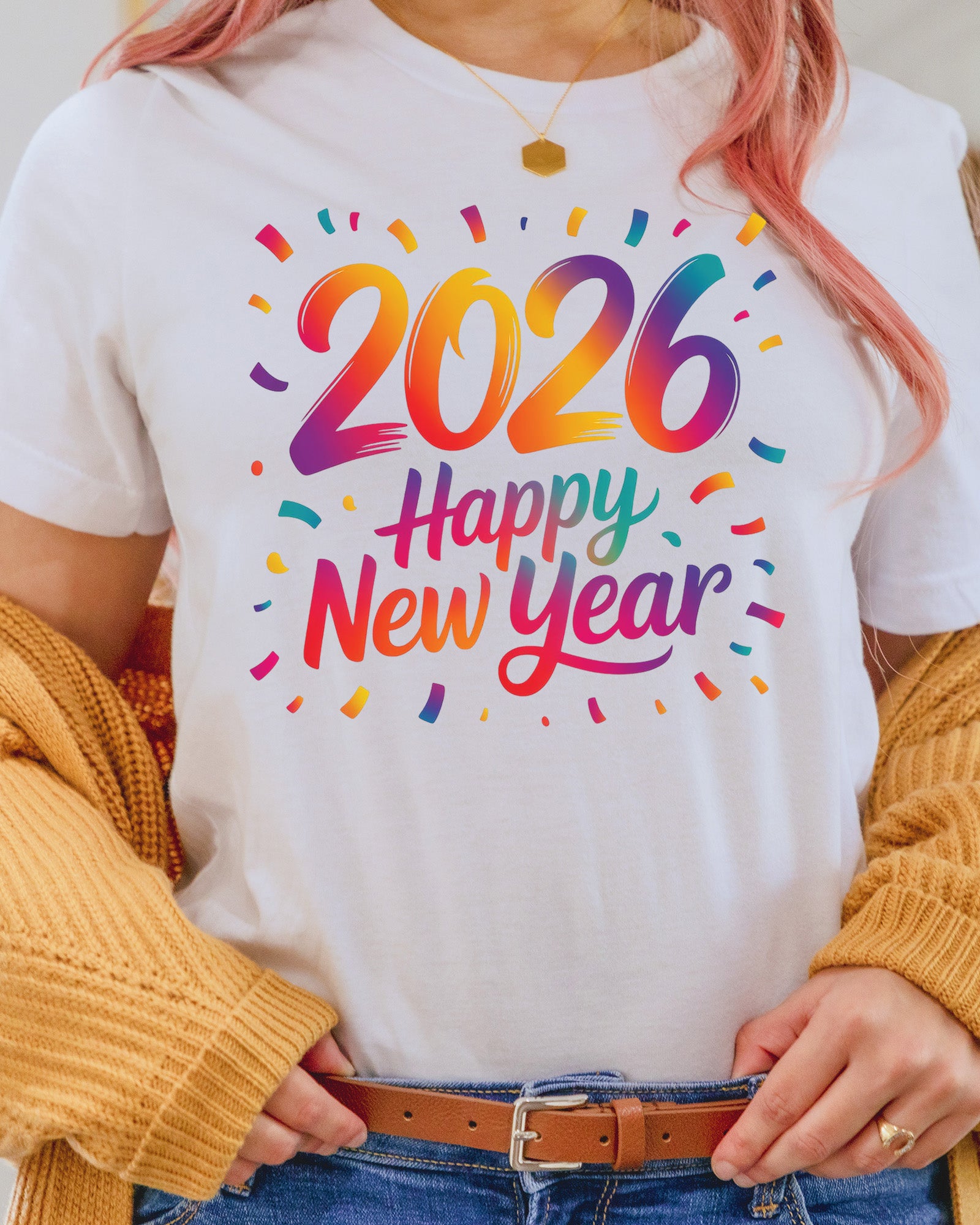 Happy New Year 2026 DTF Transfer, Ready to Press Heat Transfer for Shirts, Festive Holiday New Year 2026 Design, UV Sticker