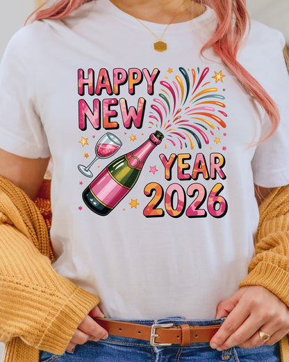 Happy New Year 2026 DTF Transfer, Ready to Press Heat Transfer for Shirts, Festive Holiday New Year 2026 Design, UV Sticker