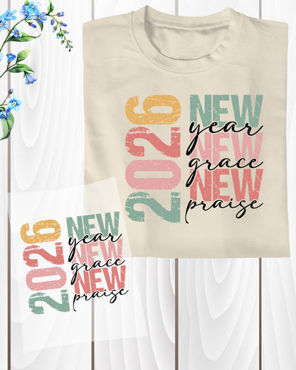 Happy New Year 2026 DTF Transfer, Ready to Press Heat Transfer for Shirts, Festive Holiday New Year 2026 Design, UV Sticker