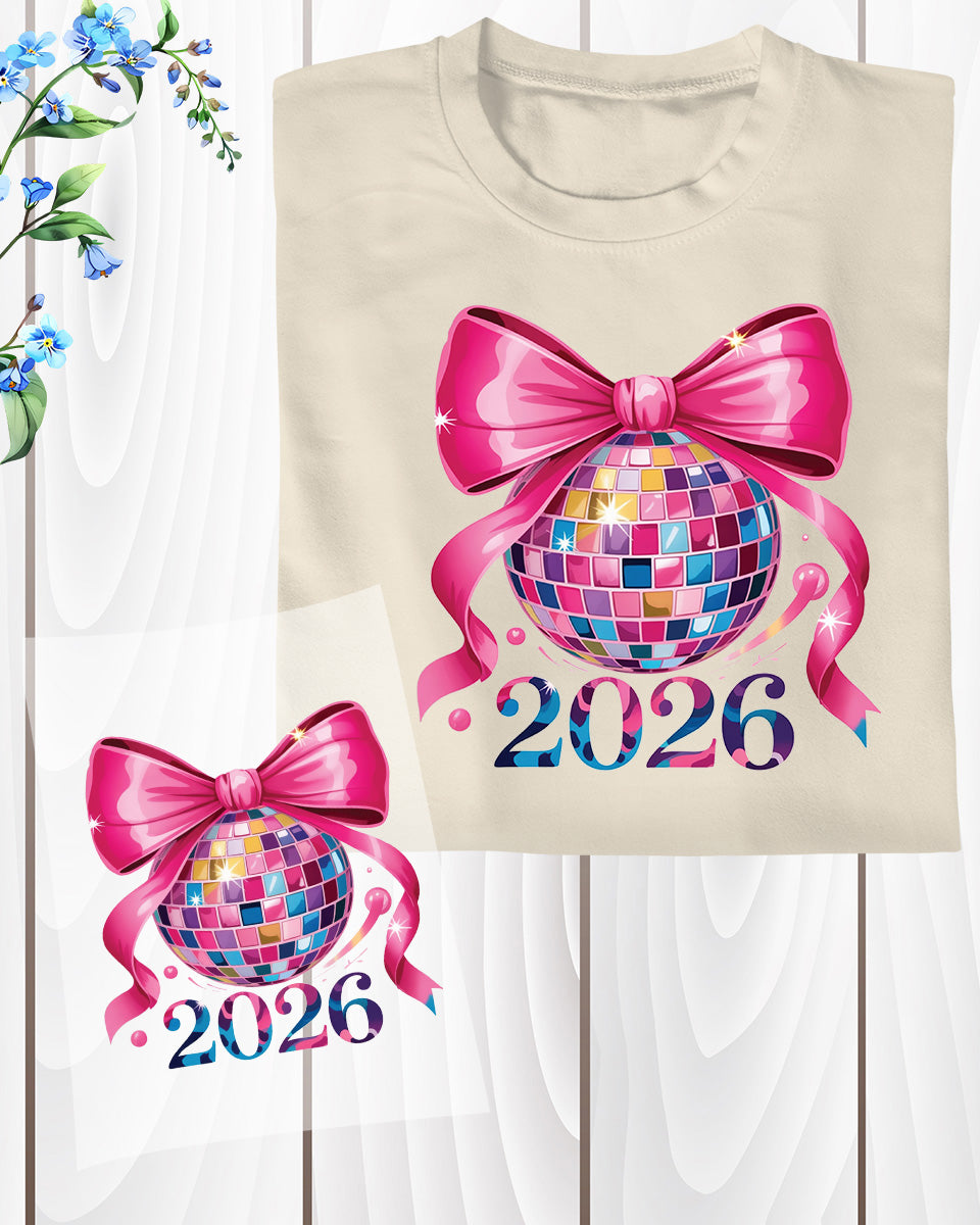 Happy New Year 2026 DTF Transfer, Ready to Press Heat Transfer for Shirts, Festive Holiday New Year 2026 Design, UV Sticker