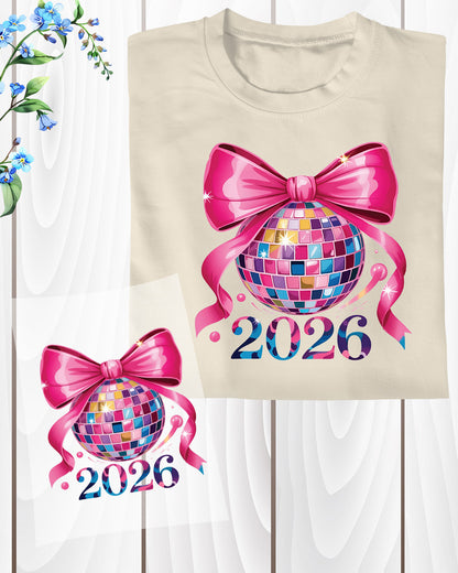 Happy New Year 2026 DTF Transfer, Ready to Press Heat Transfer for Shirts, Festive Holiday New Year 2026 Design, UV Sticker