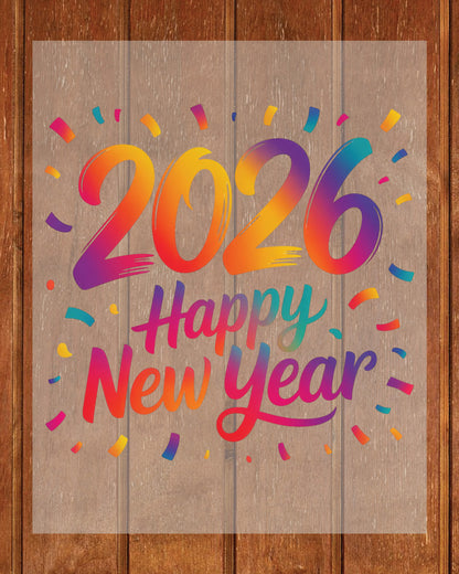 Happy New Year 2026 DTF Transfer, Ready to Press Heat Transfer for Shirts, Festive Holiday New Year 2026 Design, UV Sticker