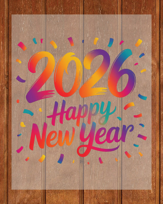 Happy New Year 2026 DTF Transfer, Ready to Press Heat Transfer for Shirts, Festive Holiday New Year 2026 Design, UV Sticker