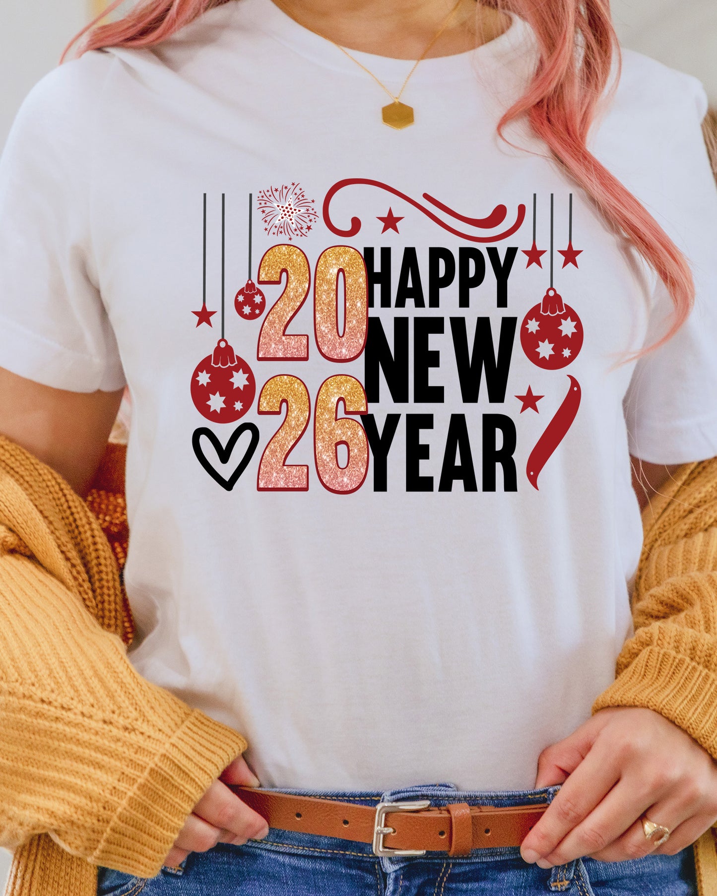 Happy New Year 2026 DTF Transfer, Ready to Press Heat Transfer for Shirts, Festive Holiday New Year 2026 Design, UV Sticker