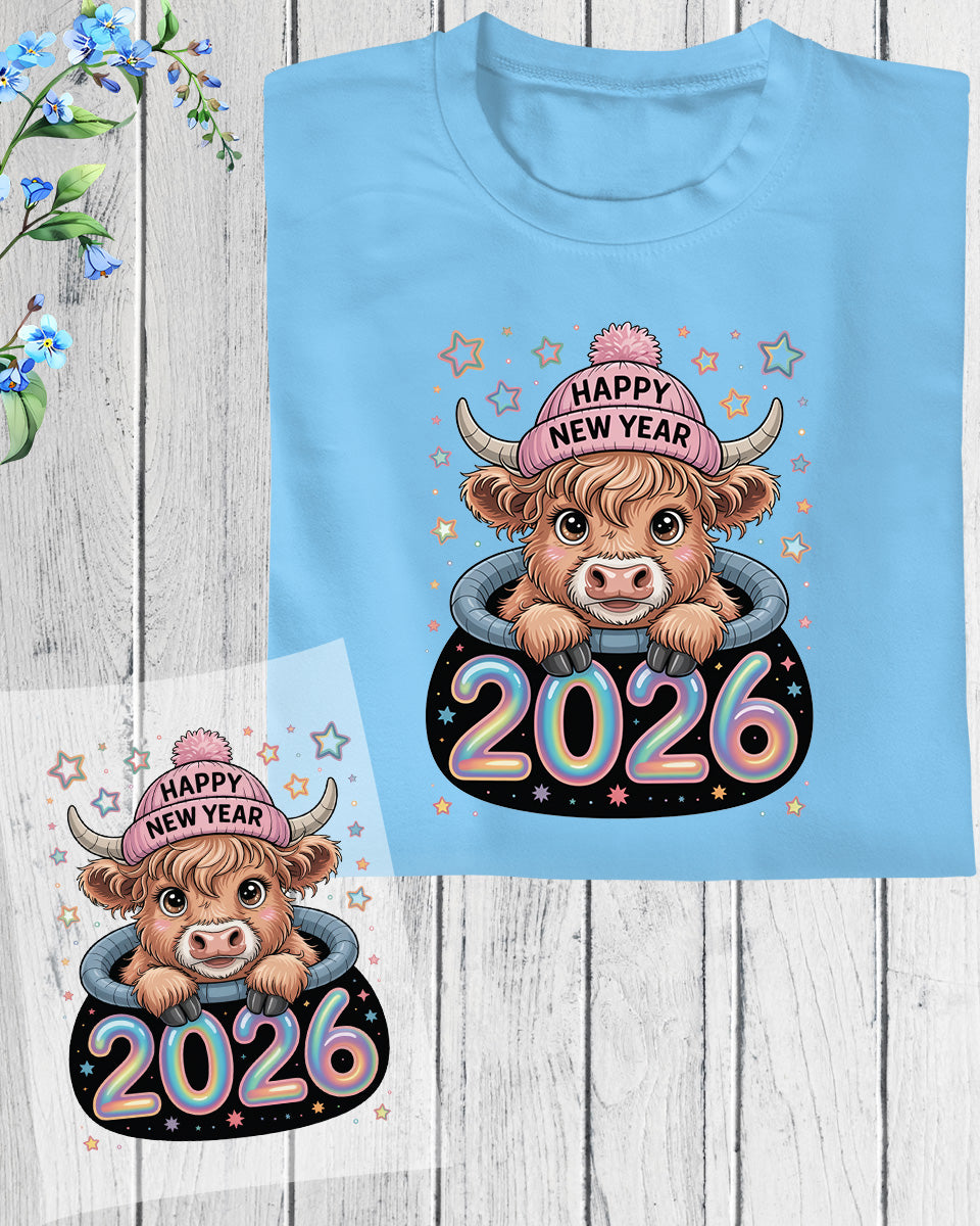 Happy New Year 2026 DTF Transfer, Ready to Press Heat Transfer for Shirts, Festive Holiday New Year Design, UV Sticker