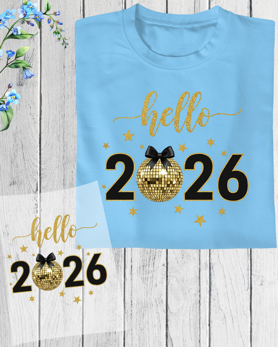 Happy New Year 2026 DTF Transfer, Ready to Press Heat Transfer for Shirts, Festive Holiday New Year 2026 Design, UV Sticker