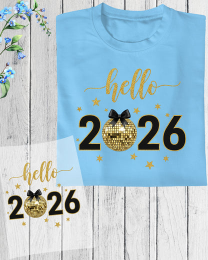 Happy New Year 2026 DTF Transfer, Ready to Press Heat Transfer for Shirts, Festive Holiday New Year 2026 Design, UV Sticker