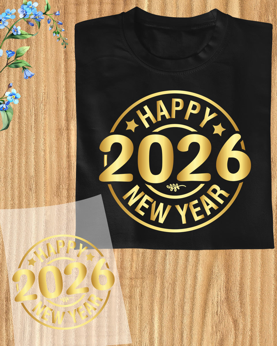 Happy New Year 2026 DTF Transfer, Ready to Press Heat Transfer for Shirts, Festive Holiday New Year 2026 Design, UV Sticker
