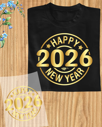 Happy New Year 2026 DTF Transfer, Ready to Press Heat Transfer for Shirts, Festive Holiday New Year 2026 Design, UV Sticker