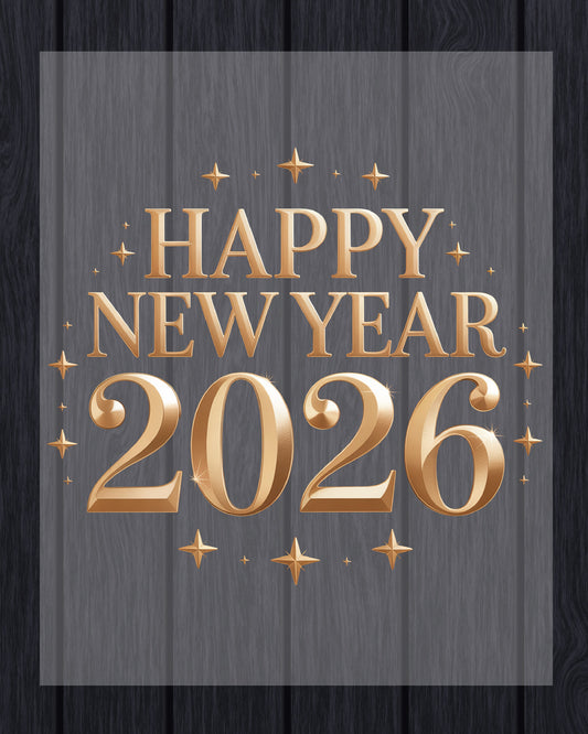 Happy New Year 2026 DTF Transfer, Ready to Press Heat Transfer for Shirts, Festive Holiday New Year 2026 Design, UV Sticker