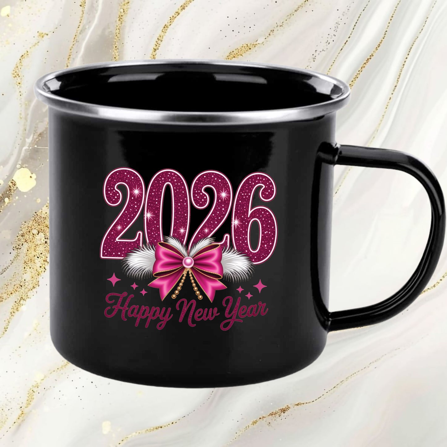 Happy New Year 2026 Glitter Faux DTF Transfer, Ready to Press Heat Transfer for Shirts, Festive Holiday Glitter New Year Design, UV Sticker