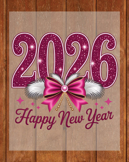 Happy New Year 2026 Glitter Faux DTF Transfer, Ready to Press Heat Transfer for Shirts, Festive Holiday Glitter New Year Design, UV Sticker