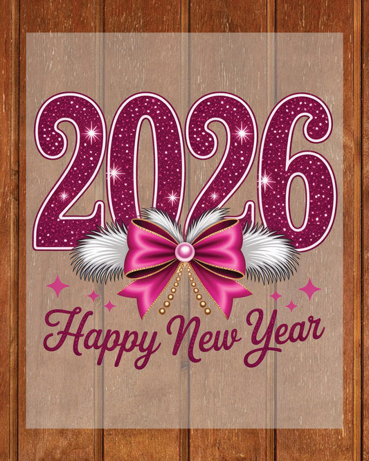 Happy New Year 2026 Glitter Faux DTF Transfer, Ready to Press Heat Transfer for Shirts, Festive Holiday Glitter New Year Design, UV Sticker