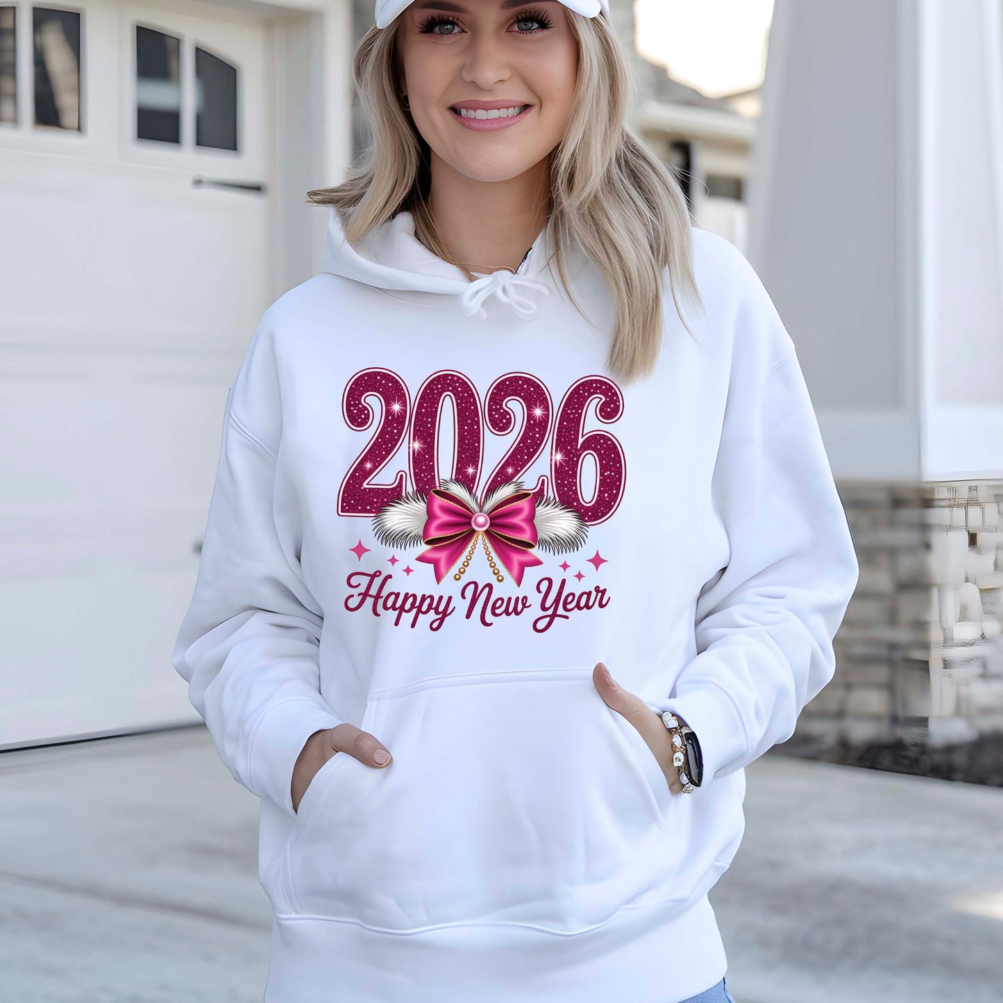 Happy New Year 2026 Glitter Faux DTF Transfer, Ready to Press Heat Transfer for Shirts, Festive Holiday Glitter New Year Design, UV Sticker