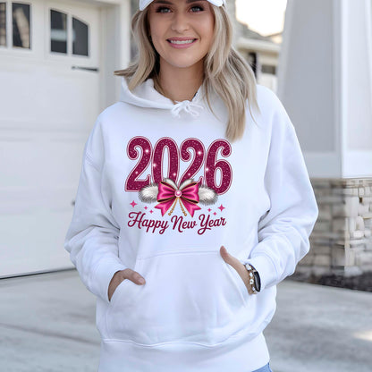 Happy New Year 2026 Glitter Faux DTF Transfer, Ready to Press Heat Transfer for Shirts, Festive Holiday Glitter New Year Design, UV Sticker