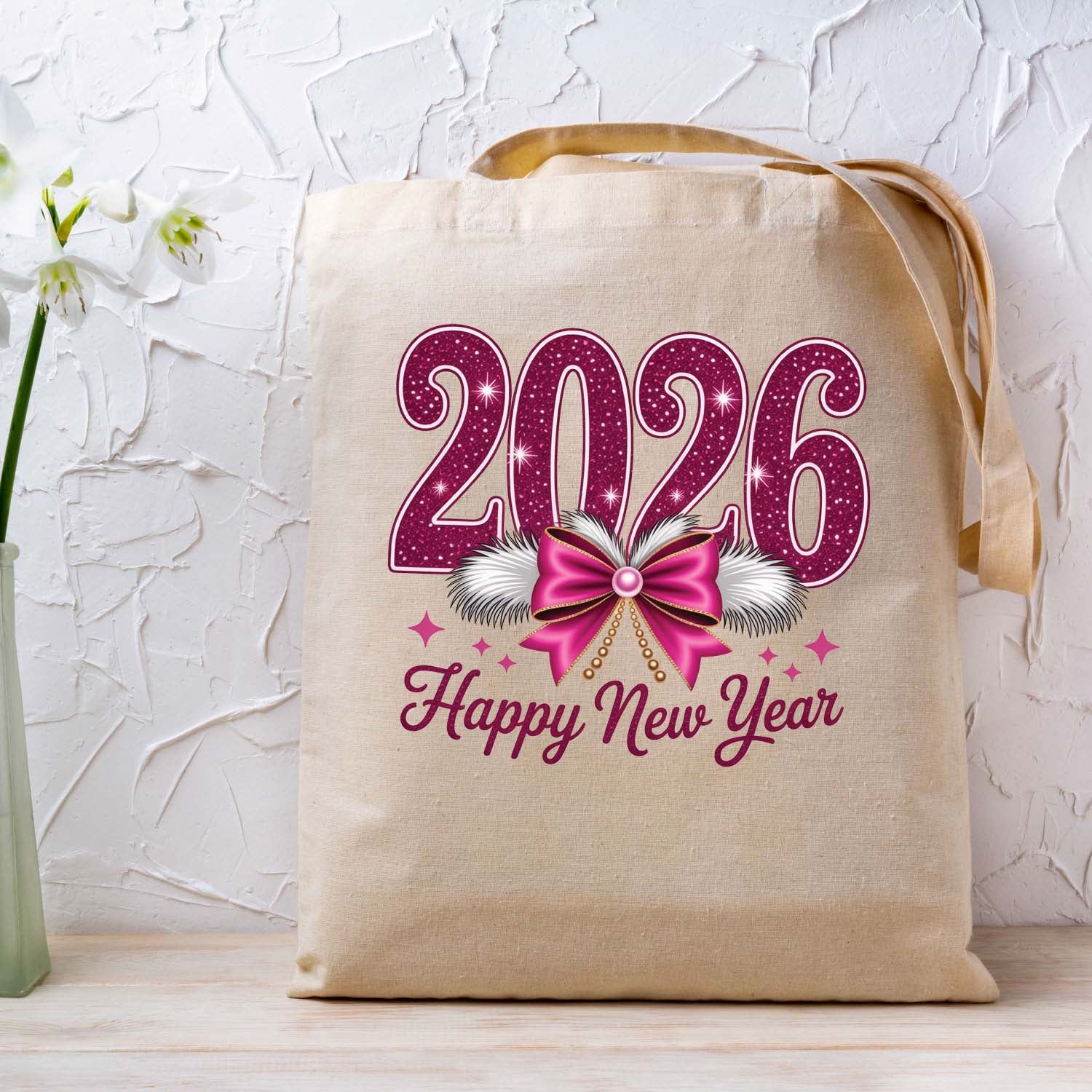 Happy New Year 2026 Glitter Faux DTF Transfer, Ready to Press Heat Transfer for Shirts, Festive Holiday Glitter New Year Design, UV Sticker