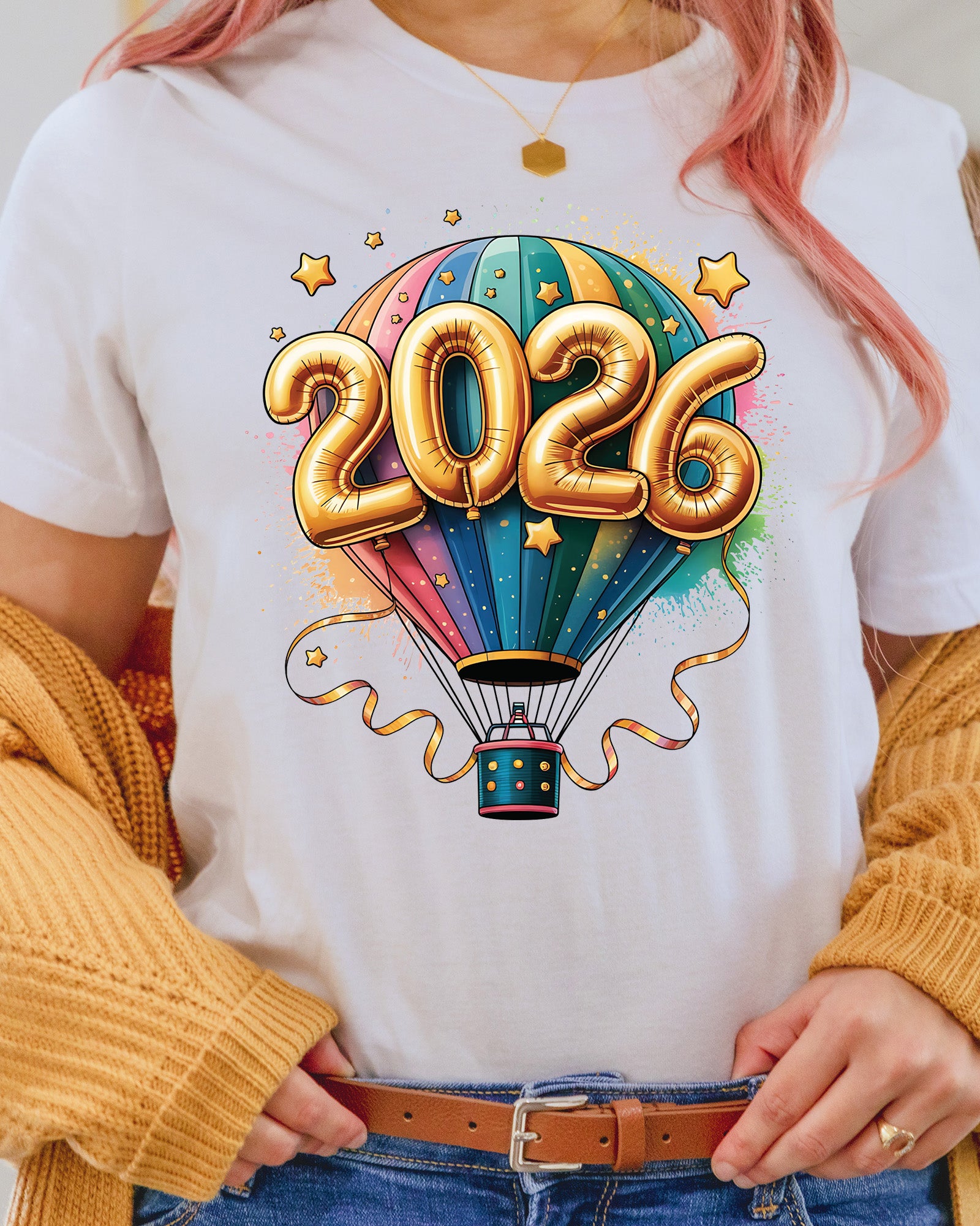 Happy New Year 2026 New Year Balloons DTF Transfer, Ready to Press Heat Transfer for Shirts, Festive Holiday New Year 2026 Design, UV Sticker