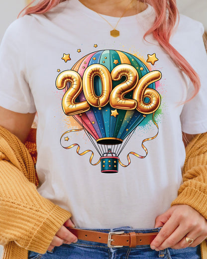 Happy New Year 2026 New Year Balloons DTF Transfer, Ready to Press Heat Transfer for Shirts, Festive Holiday New Year 2026 Design, UV Sticker