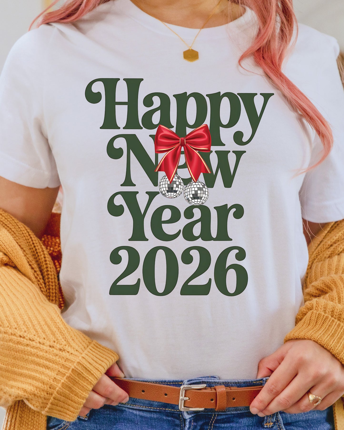 Happy New Year 2026 Pink Coquette DTF Transfer, Ready to Press Heat Transfer for Shirts, Festive Holiday Pink New Year Design, UV Sticker