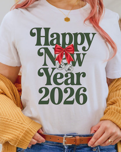 Happy New Year 2026 Pink Coquette DTF Transfer, Ready to Press Heat Transfer for Shirts, Festive Holiday Pink New Year Design, UV Sticker
