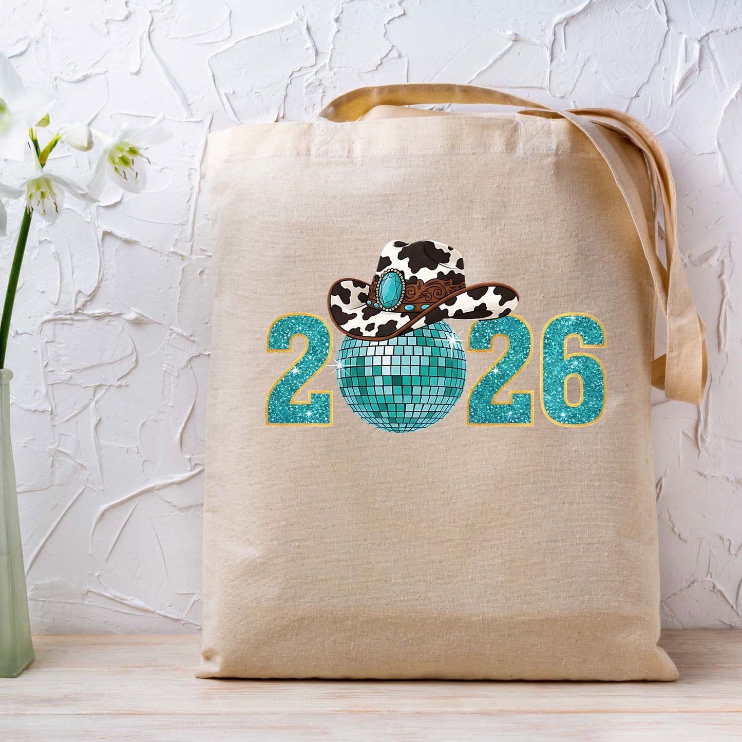 Happy New Years 2026 Western Cowgirl DTF Transfer, Ready to Press Heat Transfer for Shirts, Festive Western New Year 2026 Design, UV Sticker