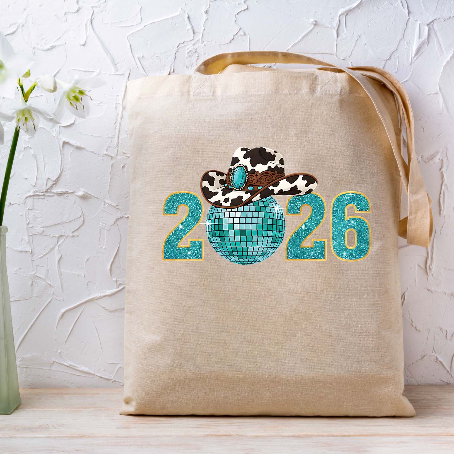 Happy New Years 2026 Western Cowgirl DTF Transfer, Ready to Press Heat Transfer for Shirts, Festive Western New Year 2026 Design, UV Sticker