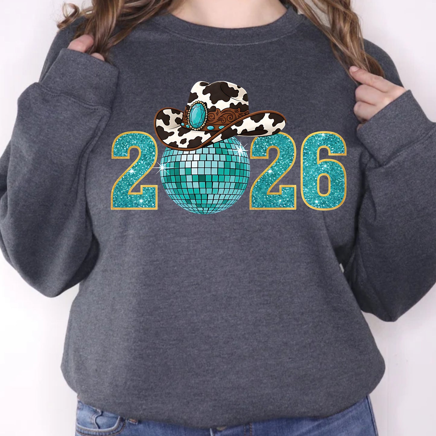 Happy New Years 2026 Western Cowgirl DTF Transfer, Ready to Press Heat Transfer for Shirts, Festive Western New Year 2026 Design, UV Sticker