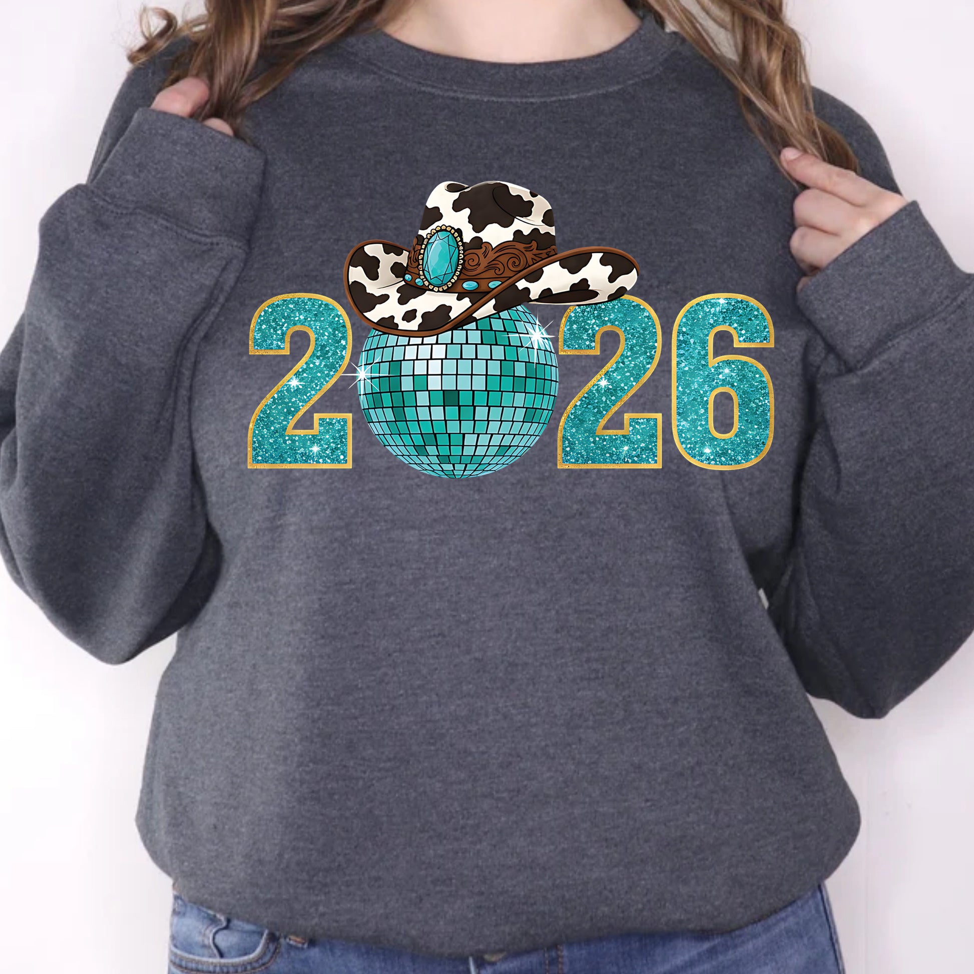 Happy New Years 2026 Western Cowgirl DTF Transfer, Ready to Press Heat Transfer for Shirts, Festive Western New Year 2026 Design, UV Sticker