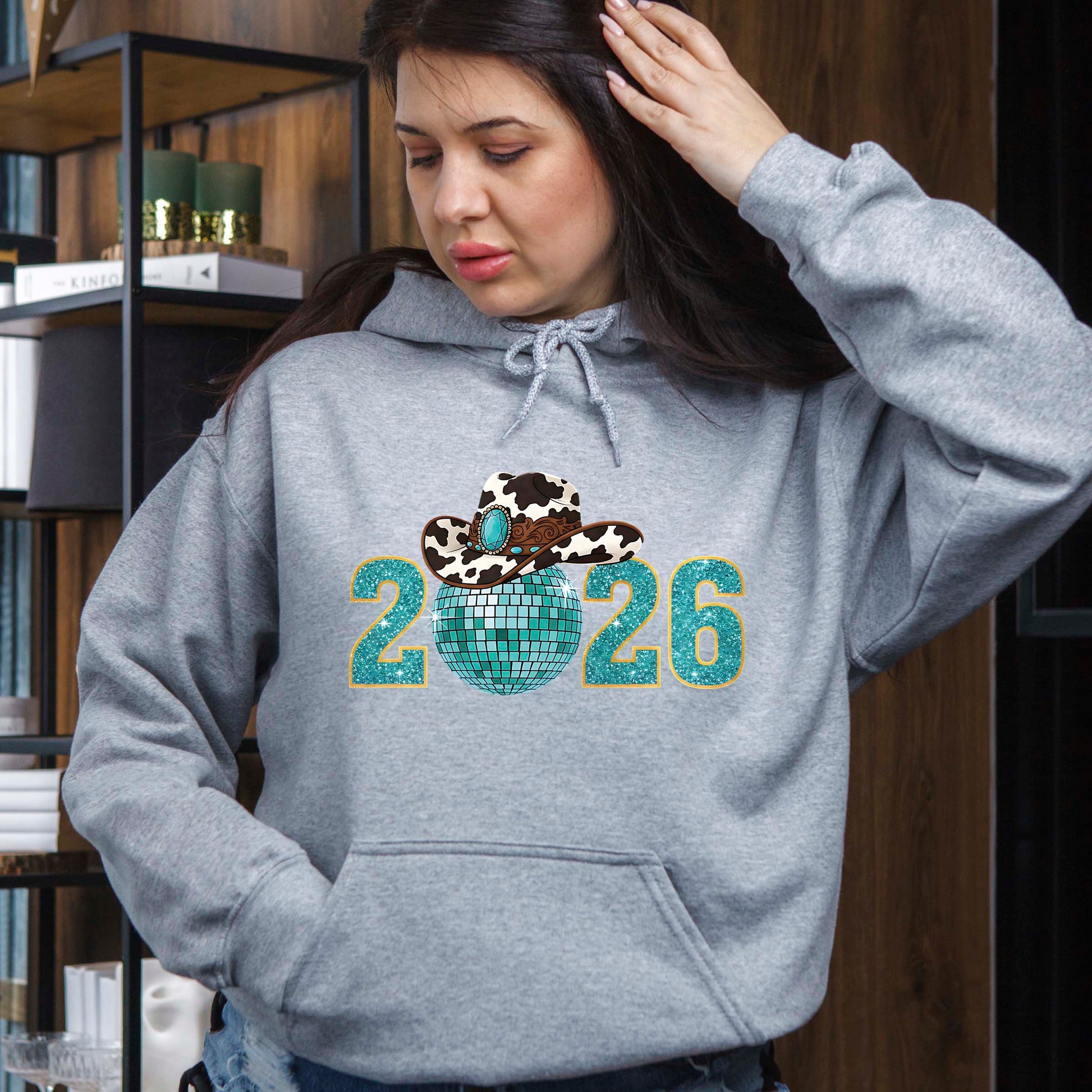 Happy New Years 2026 Western Cowgirl DTF Transfer, Ready to Press Heat Transfer for Shirts, Festive Western New Year 2026 Design, UV Sticker