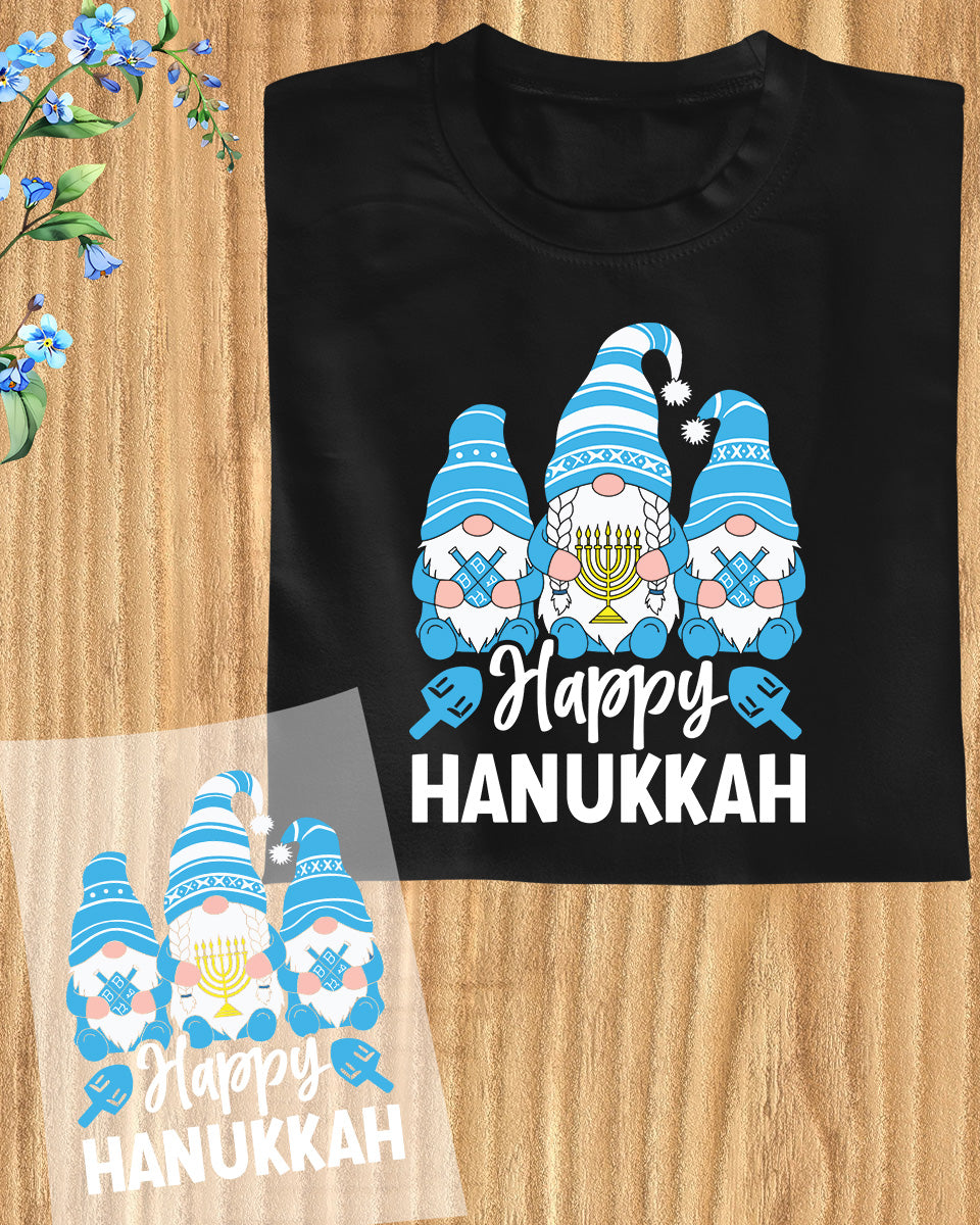 Gnome Happy Hanukkah DTF Transfer Film