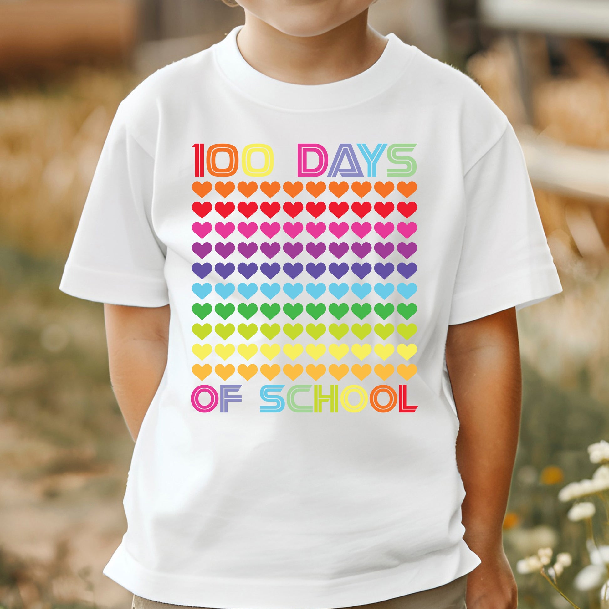 Heart Love 100 Days of School Kids DTF Transfer, Ready to Press Heat Transfer for Shirts, Fun Love 100 Days of School Design, UV Sticker