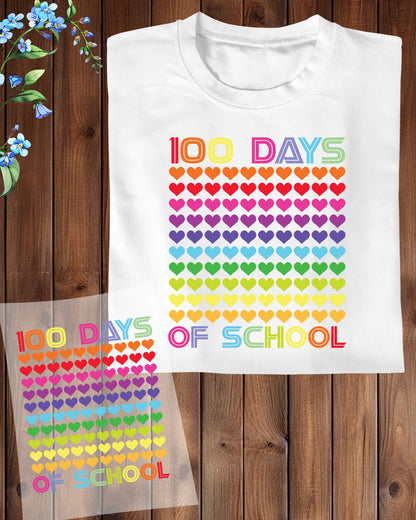 Heart Love 100 Days of School Kids DTF Transfer, Ready to Press Heat Transfer for Shirts, Fun Love 100 Days of School Design, UV Sticker