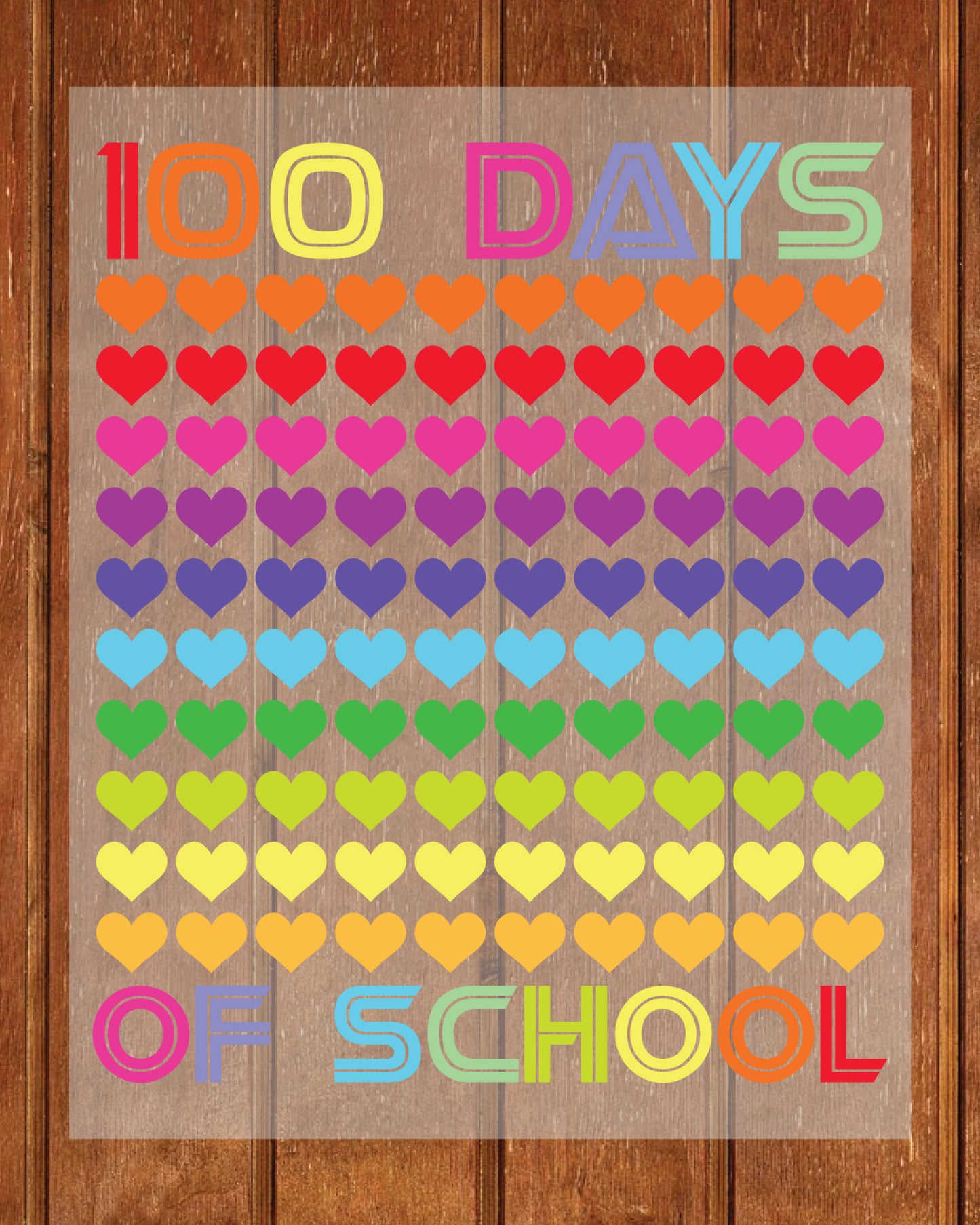 Heart Love 100 Days of School Kids DTF Transfer, Ready to Press Heat Transfer for Shirts, Fun Love 100 Days of School Design, UV Sticker