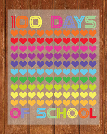 Heart Love 100 Days of School Kids DTF Transfer, Ready to Press Heat Transfer for Shirts, Fun Love 100 Days of School Design, UV Sticker