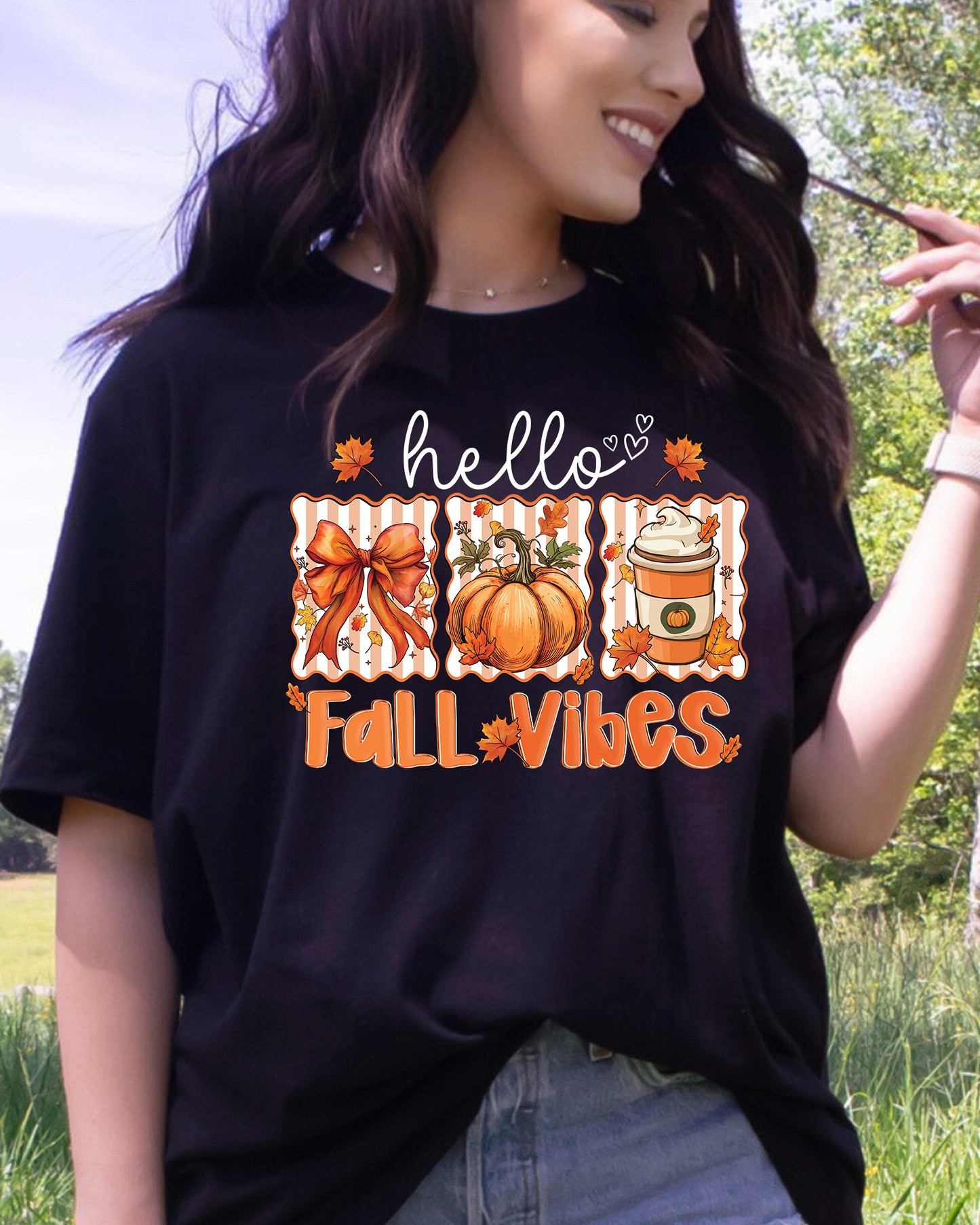 Hello Fall Vibes Pumpkin Coffee DTF Transfer